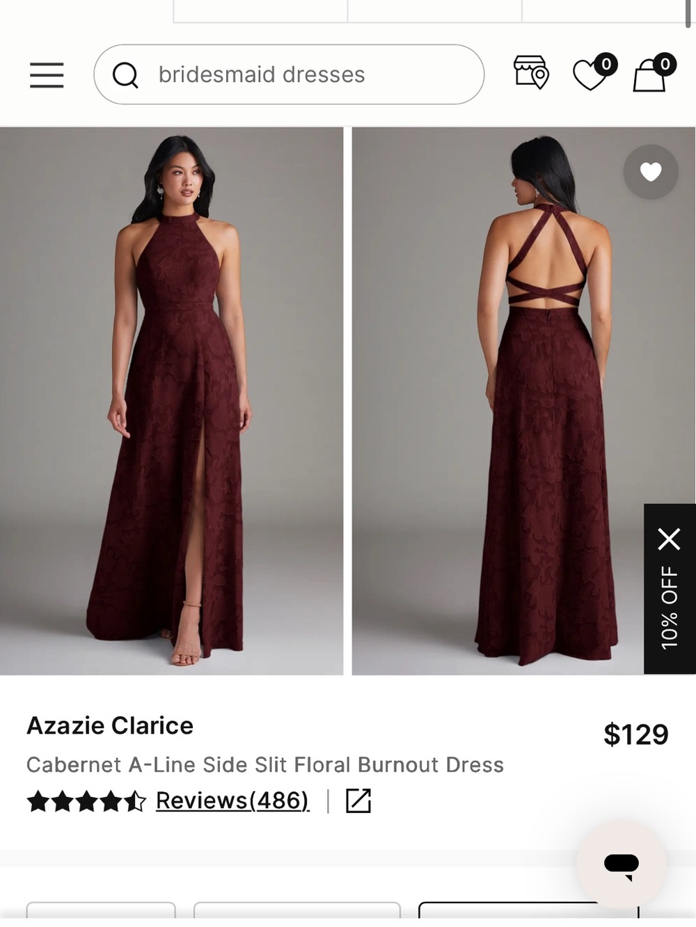 Azazie Maxi Dress in Cabernet with Crisscross Back
